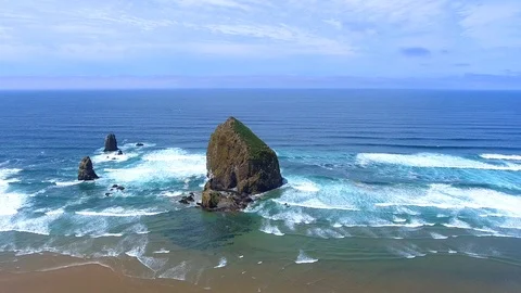 Beautiful scenery of Haystack Rock - Oregon USA Stock Footage 99096558