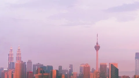 Beautiful scenery of low clouds timelapse motion over Kuala Lumpur cityscape, Stock Footage 111112267