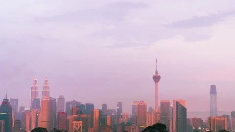 Beautiful scenery of low clouds timelapse motion over Kuala Lumpur cityscape Stock Footage 111112612
