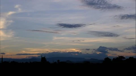 Beautiful scenic sunset with rays of sun shining through clouds. HD Time Lapse. Video stock 145540008