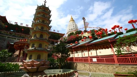 Beautiful scenic view of largest buddhist temple namely Kek Lok Si in Penang Stock Footage 123101732