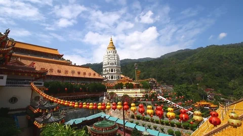 Beautiful scenic view of largest buddhist temple namely Kek Lok Si in Penang Stock Footage 123101733