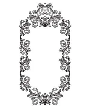 Beautiful scroll hand drawing baroque frame vector illustration Stock Illustration
