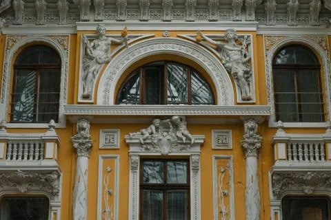 Beautiful sculptures of a bas-relief of the 19th century in the city of Odessa i Stock Photos