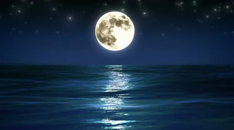 Beautiful Sea and moon. Night sky. Looped animation. HD 1080. Stock Footage
