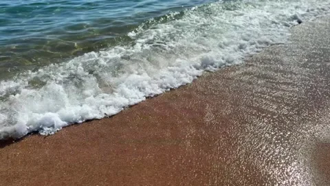 Beautiful sea side, summer beach, blinking lights in water, waves. Beach, coast  Stock Footage 337368435