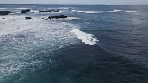 Beautiful Sea View with Large Oceanic Wave Crashing on Rocks 4k Stock Footage 285405751