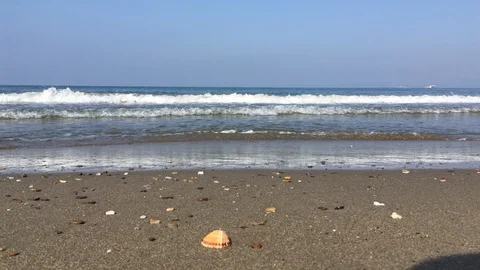 Beautiful sea view while waves reach the beach Stock Footage 122684968