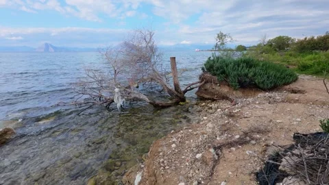 Beautiful Seafront Scene Disrupted by Plastic Waste Stock Footage 306315958