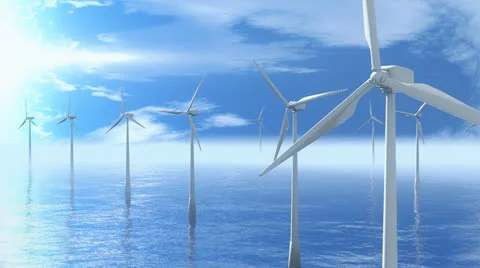 Beautiful seagull flies between the wind turbines Video stock 22527194