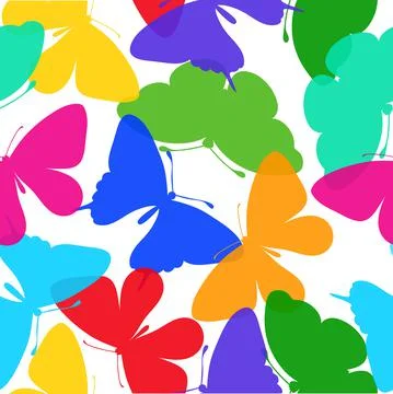 Beautiful seamless background of butterflies multi colored on a white. Stock Illustration