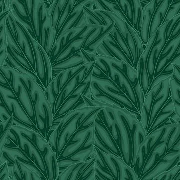 Beautiful seamless background with green leaves. Hand-drawn with effect of .. Stock Illustration