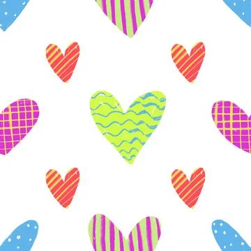 Beautiful seamless background with hand painted hearts. Valentine's Day. De.. Stock Illustration