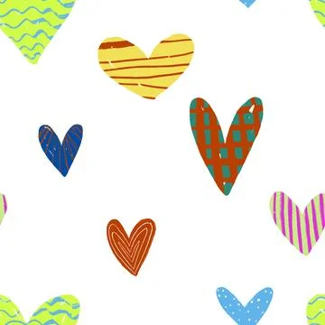 Beautiful seamless background with hand painted hearts. Valentine's Day. De.. Stock Illustration