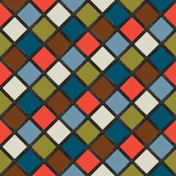 Beautiful seamless colored diamond Pattern with black lines. Stock Illustration