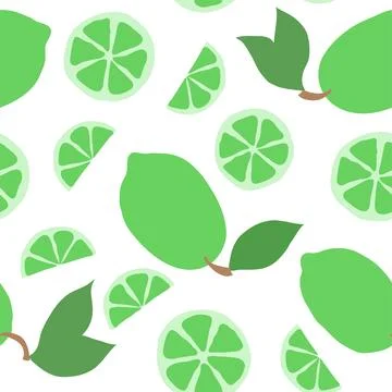 Beautiful seamless doodle pattern with cute green limes and slice silhouett.. Stock Illustration
