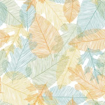Beautiful seamless doodle pattern with leaves sketch. design background gre.. Stock Illustration