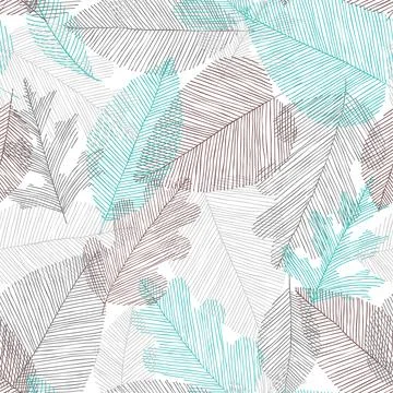 Beautiful seamless doodle pattern with leaves sketch. design background gre.. Stock Illustration