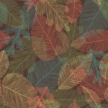 Beautiful seamless doodle pattern with vintage leaves sketch. design backgrou Stock Illustration