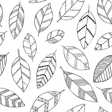 Beautiful seamless doodle pattern with vintage leaves sketch. design backgr.. Stock Illustration