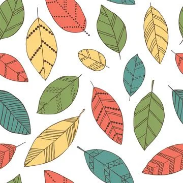 Beautiful seamless doodle pattern with vintage leaves sketch. design backgr.. イラスト素材