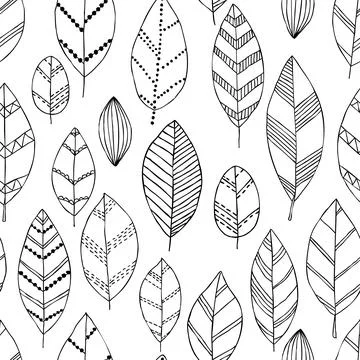 Beautiful seamless doodle pattern with vintage leaves sketch. design backgr.. Illustrazione stock