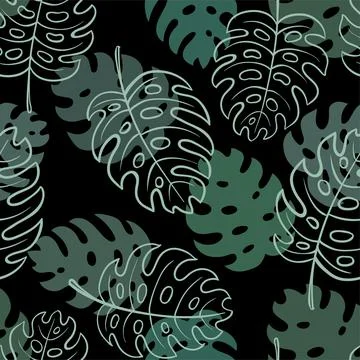 Beautiful seamless doodle pattern with vintage monstera leaves sketch. desi.. Illustrazione stock