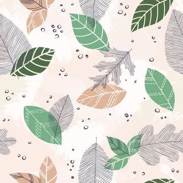 Beautiful seamless doodle pattern with vintage leaves sketch. design backgr.. Stock Illustration