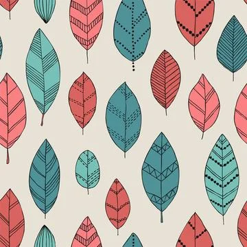Beautiful seamless doodle pattern with vintage leaves sketch. design backgr.. Stock Illustration