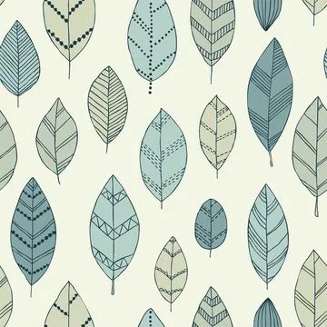 Beautiful seamless doodle pattern with vintage leaves sketch. design backgr.. 스톡 일러스트