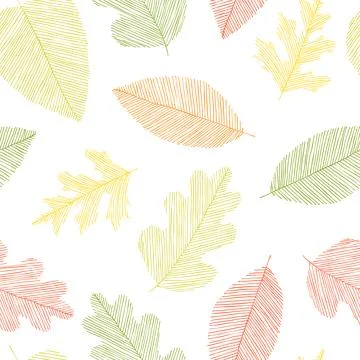 Beautiful seamless doodle pattern with vintage leaves sketch. design backgr.. 스톡 일러스트