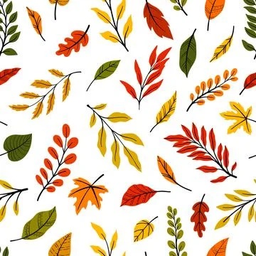 Beautiful seamless doodle pattern with vintage yellow, orange leaves sketch o Illustrazione stock