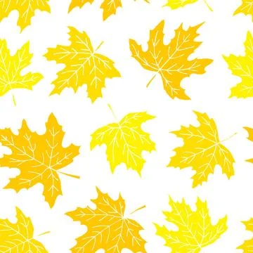 Beautiful seamless doodle pattern with yellow maple leaves sketch. design b.. Stock Illustration