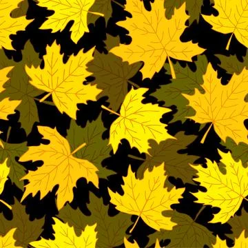 Beautiful seamless doodle pattern with yellow maple leaves sketch. design b.. Stock Illustration
