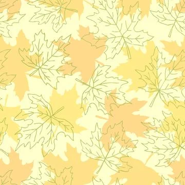 Beautiful seamless doodle pattern with yellow maple leaves sketch. design b.. Stock Illustration
