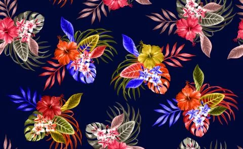 Beautiful seamless floral pattern, spring summer background with tropical flower Stock Illustration