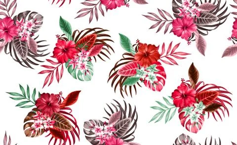 Beautiful seamless floral pattern, spring summer background with tropical flower Stock Illustration