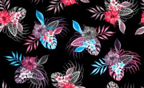 Beautiful seamless floral pattern, spring summer background with tropical flower Stock Illustration