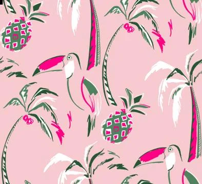 Beautiful seamless floral summer pattern background with tropical palm Stock Illustration