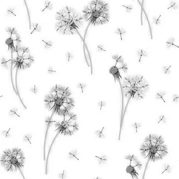 Beautiful seamless graphic pattern of dandelions on a blue background Stock Illustration