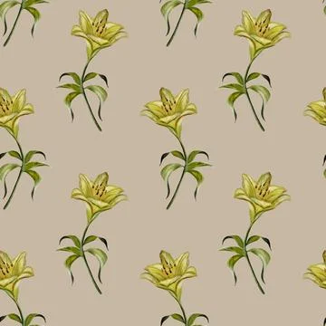 Beautiful seamless lily flower pattern for textiles and wrapping paper design Stock Illustration