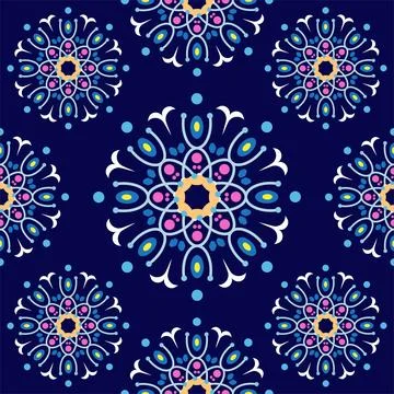 Beautiful seamless mandala flowers pattern. Stylish floral design template... Illustrazione stock