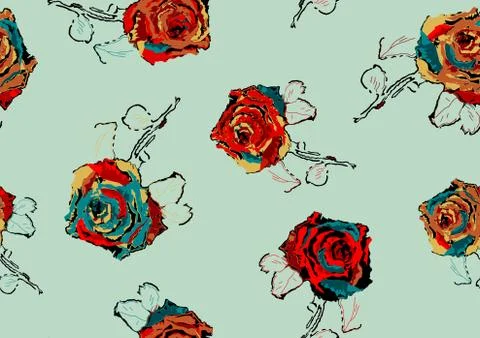 Beautiful Seamless multicolor rose pattern Stock Illustration