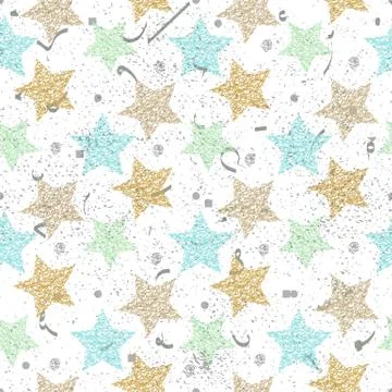 Beautiful seamless night sky pattern with textured stars, hand drawn. Illustrazione stock