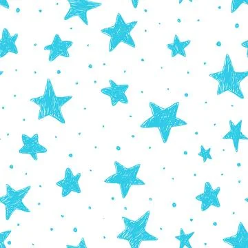 Beautiful seamless night sky pattern with textured stars, hand drawn Illustrazione stock