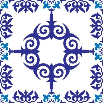 Beautiful Seamless pattern arabesques. Blue and white Portuguese tiles. Vintage Illustrazione stock