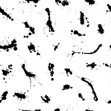 Beautiful seamless pattern of black ink blots and splashes. Vector illustrati Stock Illustration