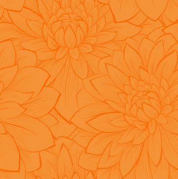 Beautiful seamless pattern with blooming yellow dahlias closeup. Hand drawn i Stock Illustration