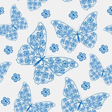 Beautiful seamless pattern with butterflies Stock Illustration