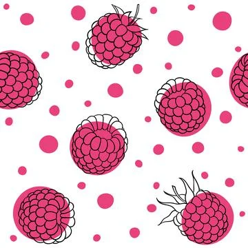 Beautiful seamless pattern cartoon black and white outline raspberry and pink Stockillustratie